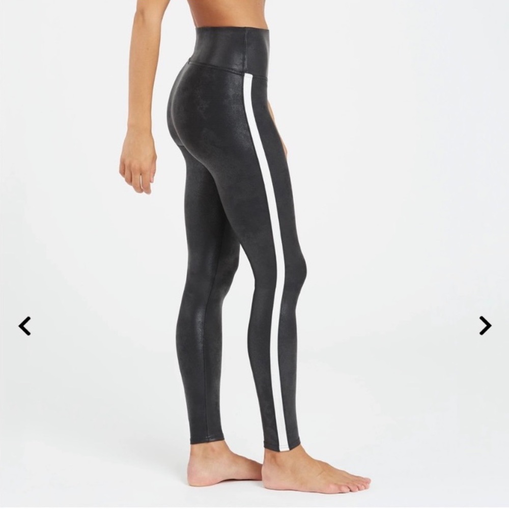 BNWOT spanx faux leather leggings with white side stripes